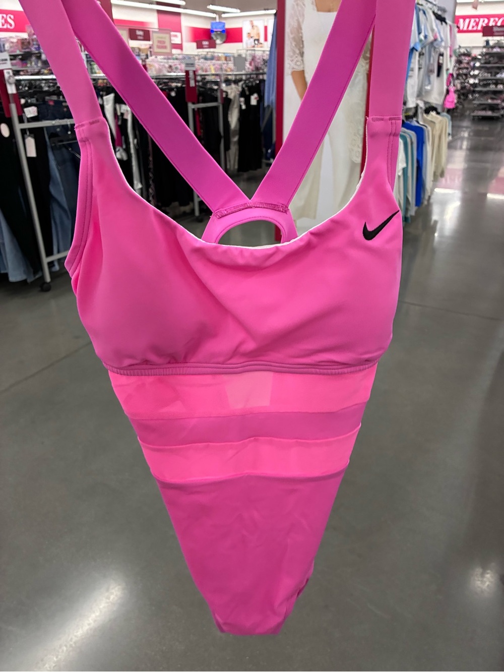 Nike Women's Neon Pink One-Piece Swim Suit with Mesh Insets